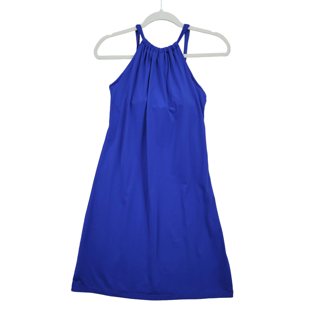 Athleta Women's Size Small Halter Spaghetti Strap Tie Back Pullover Blue Dress